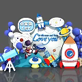 Space Theme First Birthday Photo Spot with Rocket Astronaut Balloons Telescope and Planets