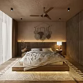 Hotel Guest Room With Wooden Wardrobe Wicker Basket Washbasin Open Layout And Minimalist Warm Tones