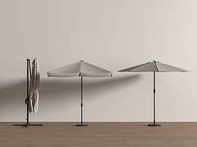 Outdoor Sunshade Umbrella Foldable And Open Styles With Black Frame Stand 3d model