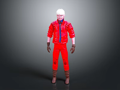 White Haired Game Movie Character In Red Leather Jacket And Pants With Brown Gloves Boots 3d model