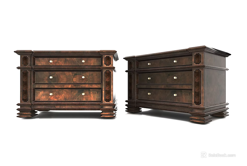 Dark Wood Entryway Side Cabinet With Drawers And Decorative Storage Design 3d model 