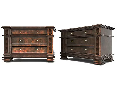 Dark Wood Entryway Side Cabinet With Drawers And Decorative Storage Design 3d model