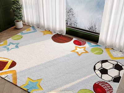 Colorful Square Rug With Sports Star Patterns In Living Room 3d model