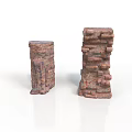 Two Textured Red Brick Columns With Different Heights And Stacked Design 3d model