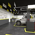Modern Car Care Store With Parked Vehicles Yellow Pillars And Maintenance Services