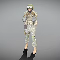 A Man In Military Camouflage Uniform With Green Helmet Goggles And Black High Heels
