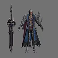Fantasy Warrior Character Design Featuring Armor Weapon Cloak And Purple Blue Palette