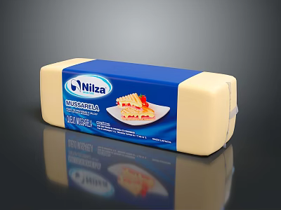 Nitza Mussarela Cheese Block In Blue And White Packaging With Food 3d model
