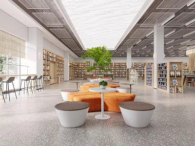 Library Interior Design With Bookshelves And Seating Area 3d model