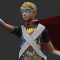 Game Movie Character With Blonde Hair Blue Mask Red Cape Black Tshirt And Colorful Prints 3d model