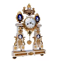 Classic Decorative Mantel Clock with Golden Ornaments Blue Porcelain Medallions and White Dial