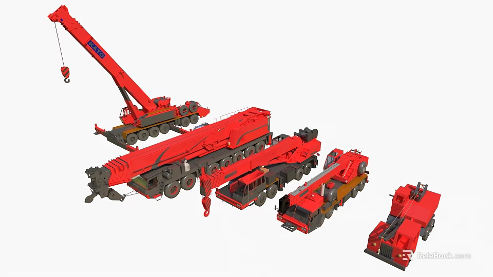 Red Construction Cranes Multiple Types Of Heavy Duty Functional Vehicles 3d model