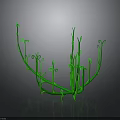 Abstract Green Plant Structure With Curved Branches And Twisted Vines On Dark Background
