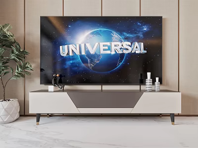 Modern White And Gray TV Stand With Universal Screen TV On Marble Floor 3d model