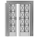 White French Double Doors With Diamond Pattern Glass Panels And Metal Handles