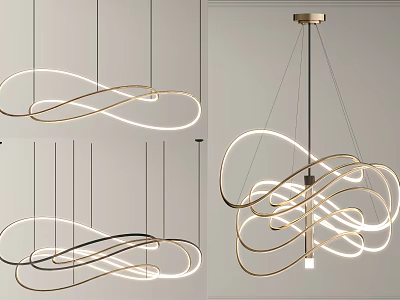 Modern Curved Chandelier Designs Featuring LED Lighting And Sleek Metal Frames For Home Interiors 3d model