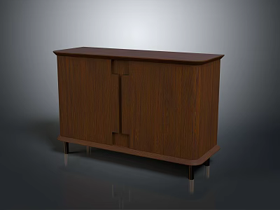 Modern Wooden Console Cabinet With Double Doors And Metal Legs For Entryway 3d model