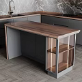 Modern Dark Gray Kitchen With Wooden Countertop Marble Backsplash And Built-in Coffee Machine