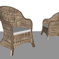Outdoor Rattan Leisure Chairs With Armrests White Cushions And Wooden Legs