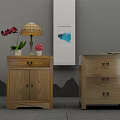 Traditional Wooden Bedside Tables With Cabinet Doors Drawers Lamp Orchid Pink Flowers And Books