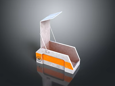 Modern Exhibition Booth Structure Featuring Orange White Stripes And Transparent Sloped Top With Reflective Base 3d model