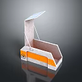 Modern Exhibition Booth Structure Featuring Orange White Stripes And Transparent Sloped Top With Reflective Base