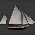 Detailed Wooden Sailboat Model With White Sails And Classic Hull Design