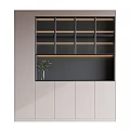 Modern Wine Cabinet With Layered Shelves Lighting White Doors And Potted Plant