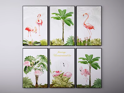 Decorative Wall Art Prints With Flamingo And Tropical Plants For Home Decoration 3d model