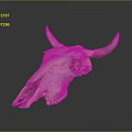 Silver Metallic Cow Skull With Detailed Horns On Reflective Dark Background