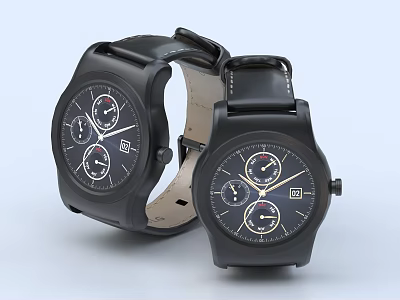 Two Stylish Black Watches With Leather Straps And Multi Dial Date Display Design 3d model