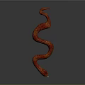 Vibrant Red Patterned Snake Curved On Dark Gray Background With Yellow Eyes