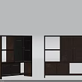 Dark Brown Wooden Modern Storage Cabinet Shelves With Open Compartments And Closed Doors