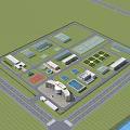 Aerial View Industrial Factory Layout With Multiple Buildings Roads And Landscaping