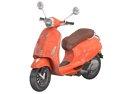 Orange Vintage Scooter with Brown Seat Round Mirrors Front Headlight and Carved Patterns 3d model