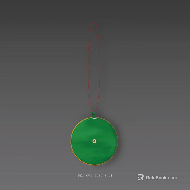 Elegant Green Circular Jade Pendant With Red String And Central Accent Detail 3d model 