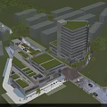 Modern Office Building Complex With Glass Curtain Walls High Rise Low Rise Evening Street View