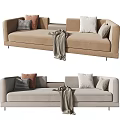 Modern Sectional Sofa In Neutral Tones With Plush Pillows And Soft Throw Blanket