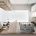 Modern Wooden Coffee Shop Bar Counter With Professional Coffee Making Facilities And Storage Shelves