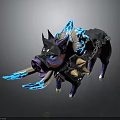 Mythical Armored Boar Creature With Blue Glowing Tusks Spiked Back And Chain Armor