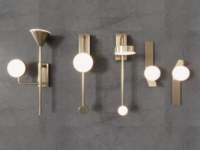 Modern Design Wall Lamps With Brass Frames And Round Light Bulbs On Gray Background 3d model