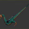 3D Model of Flying Creature with Green Body Purple Wings and Orange Head