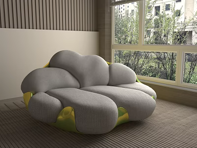 Cloud Shaped Single Sofa With Gray And Green Design In Bright Room With Window View 3d model