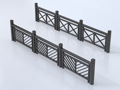 Modern Black Outdoor Fence With Geometric Lattice Design And Decorative Panels 3d model