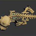 Game Movie Character Dinosaur Skeleton With Glowing Blue Elements And Realistic Design