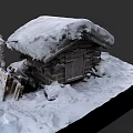 Snow Covered Detached Cabin With Snowy Roof And Wooden Fence In Winter Scene