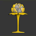 Golden Lotus Shaped Ornament With Transparent Sphere Center And Stand Base