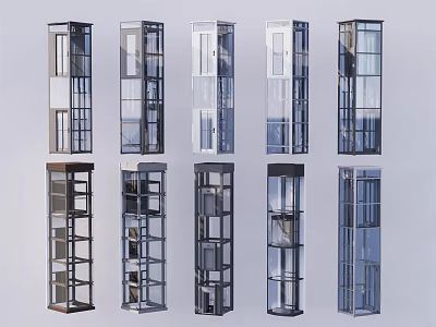 Various Modern Elevator Designs With Transparent Glass And Metal Frame Styles 3d model