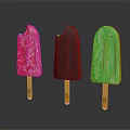 Vibrant Pink Brown And Green Ice Cream Bars On Wooden Sticks Against Black Background