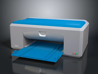 Modern Office Printer In Blue And White With Open Paper Tray For Office Use 3d model